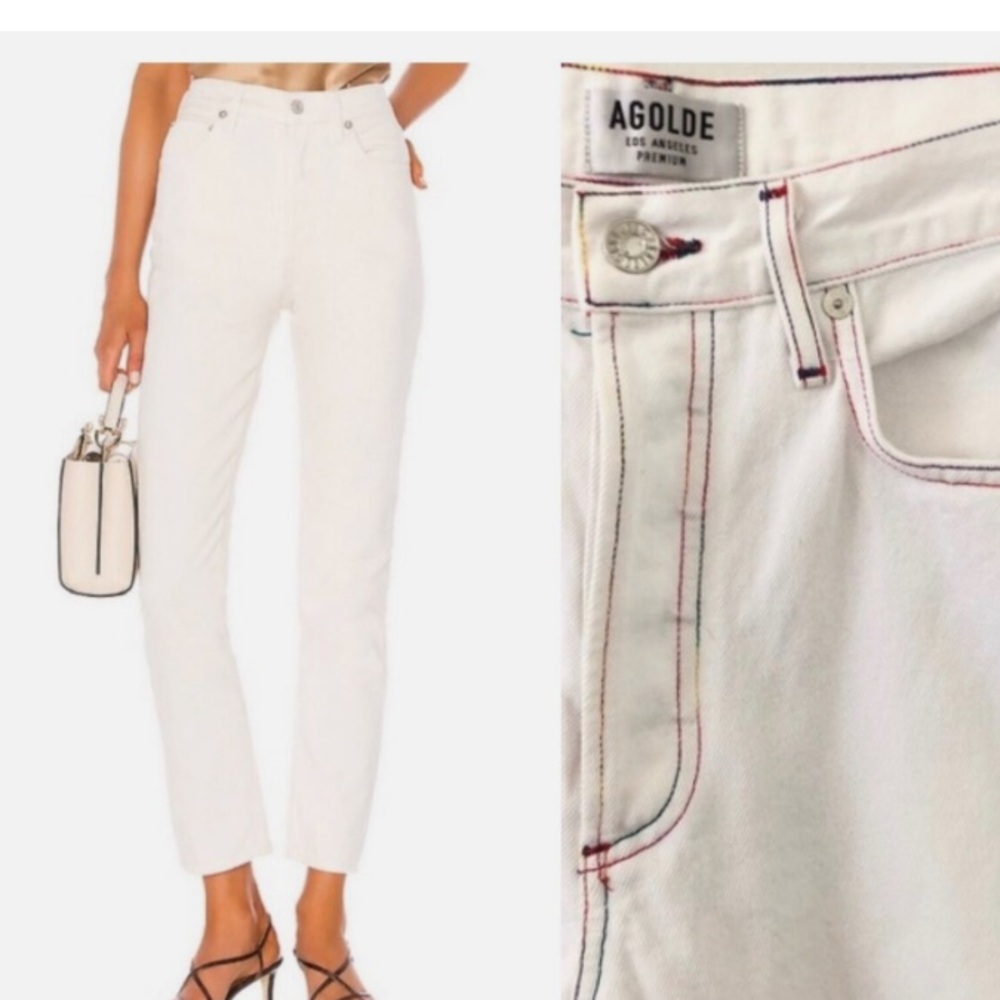 AGOLDE White Jeans Multicolor Contrast Stitch Size 24